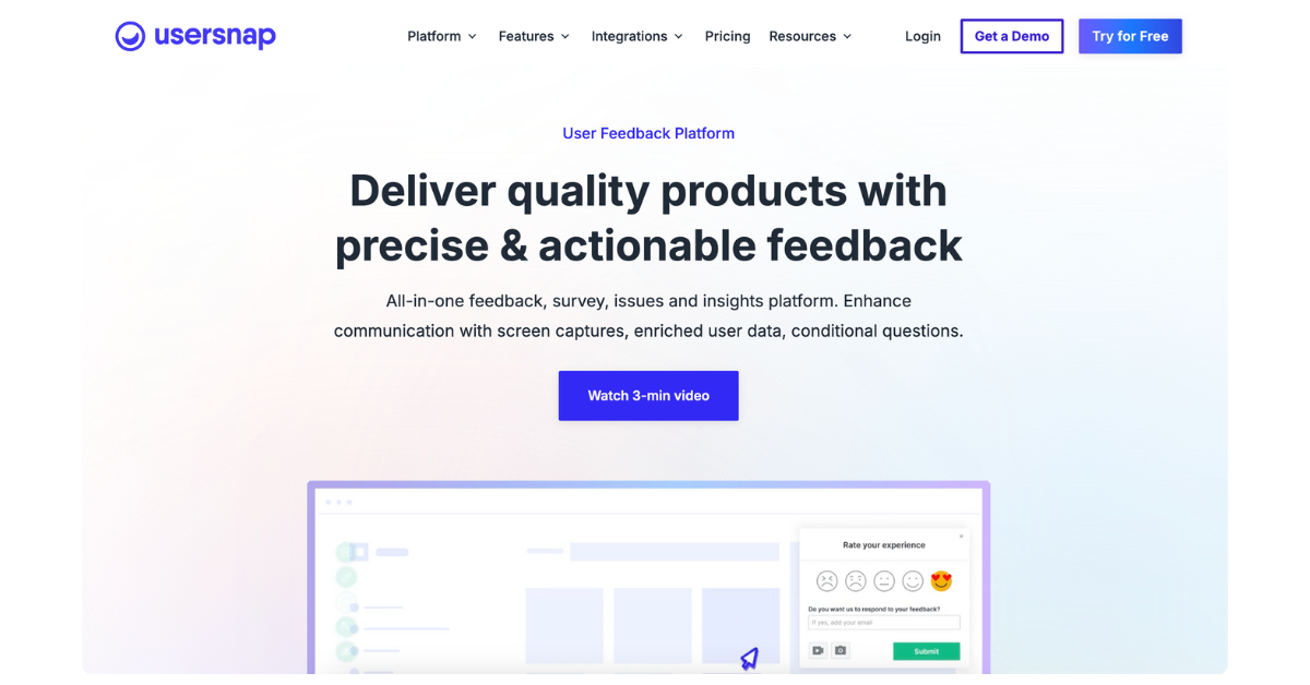 Usersnap visual website feedback widget for bug reporting and UX/UI feedback