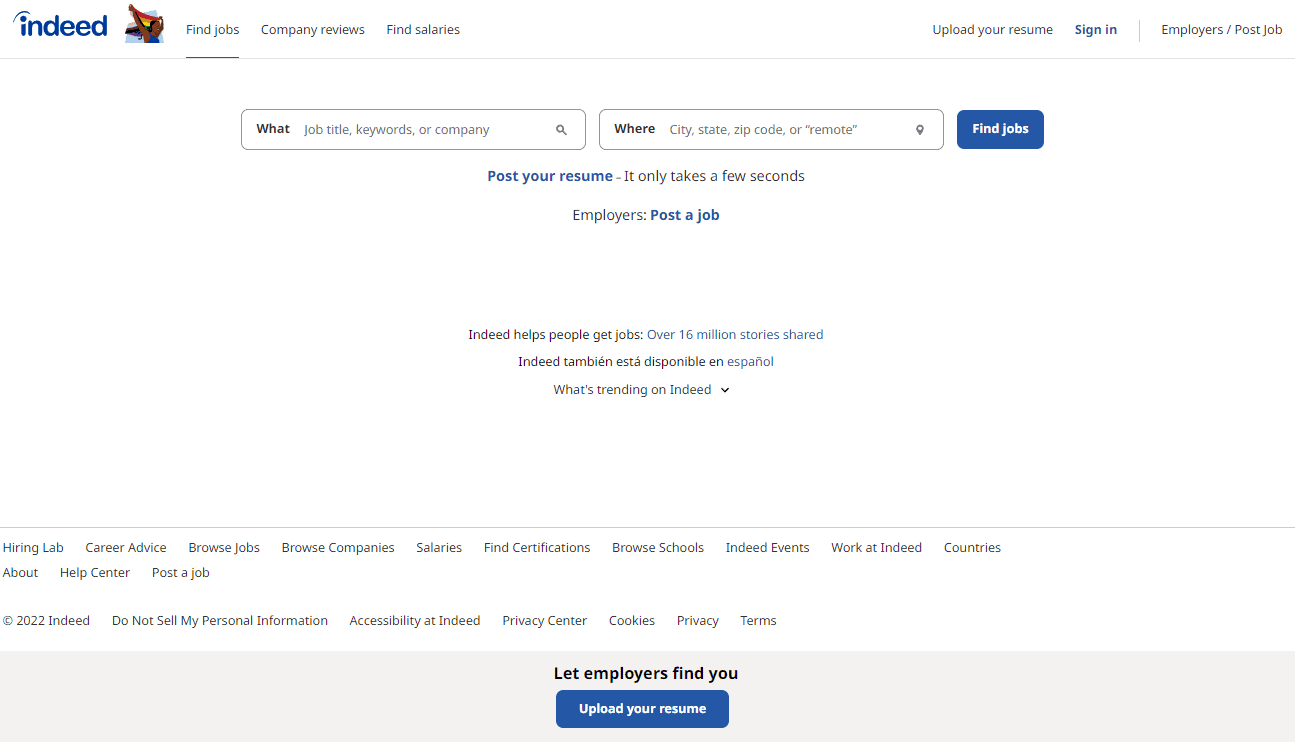 indeed homepage